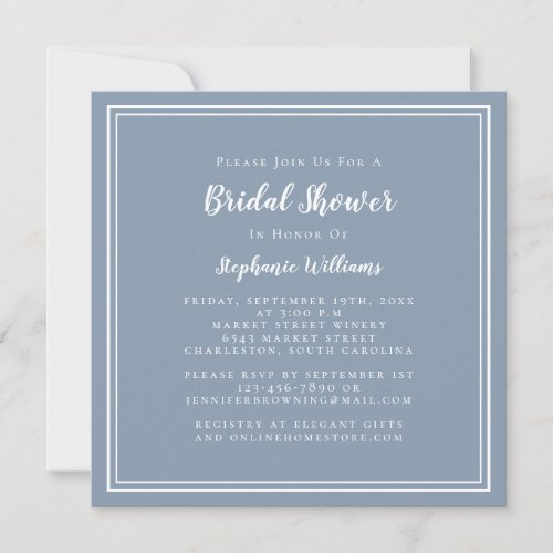 Bridal Shower Modern Elegant Dusty Blue Square Invitation