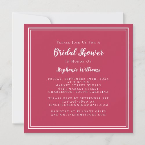 Bridal Shower Modern Elegant Magenta Red Square Invitation