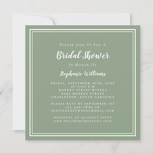 Bridal Shower Modern Elegant Sage Green Square Invitation