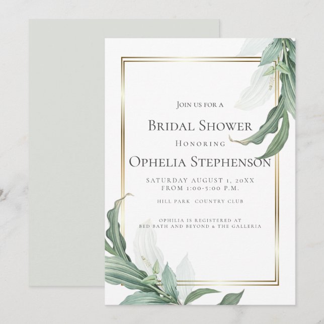 BRIDAL SHOWER | Modern Elegant Tropical Leaves Invitation (Front/Back)