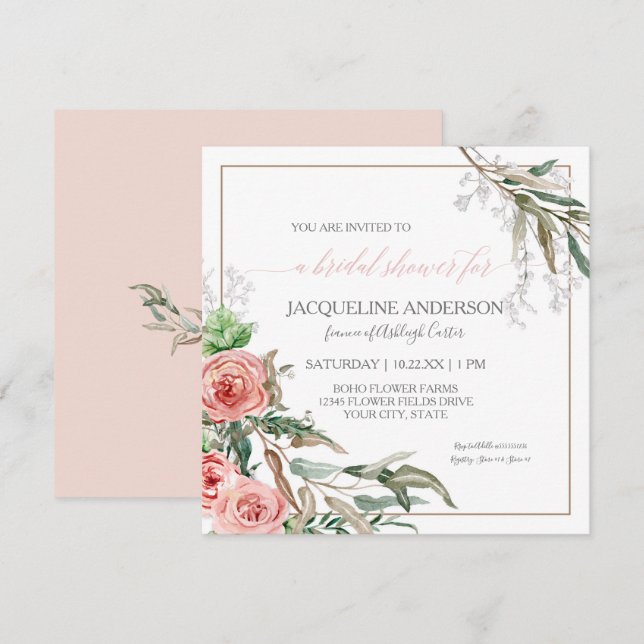 Bridal Shower Modern Floral Eucalyptus Watercolor Invitation (Front/Back)