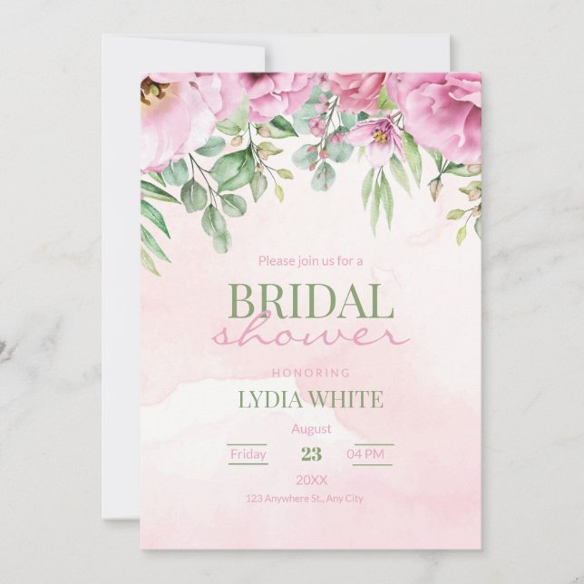 Bridal Shower Modern Floral Pink Bridal Shower Invitation (Front)
