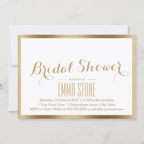 Simple Gold Framed Minimal Bridal Shower 5x7 Paper Invitation Card