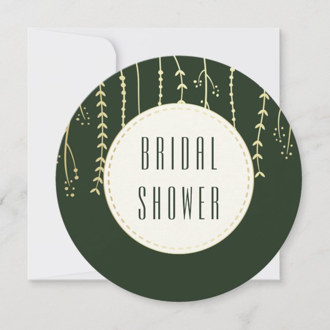 Bridal Shower | Modern Golden Fronds on Dark Green Invitation (Front)