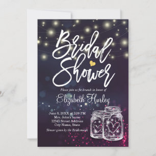 Bridal Shower Modern Mason Jar Purple String Light Invitation
