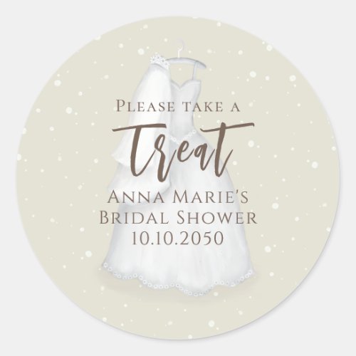 Bridal Shower Modern Minimalist Wedding Dress  Classic Round Sticker