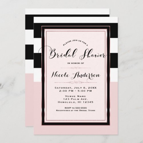Bridal Shower Modern Pink Black  White Stripes Invitation