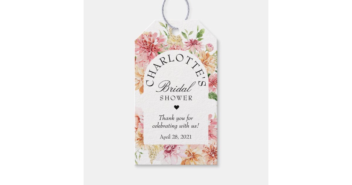 Bridal Shower Modern Romantic Blush Peach Floral Gift Tags | Zazzle