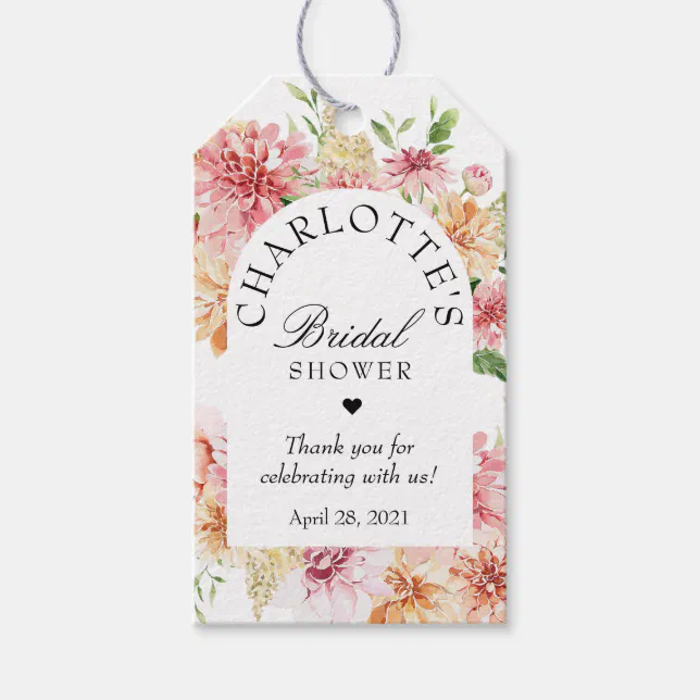 Bridal Shower Modern Romantic Blush Peach Floral Gift Tags | Zazzle