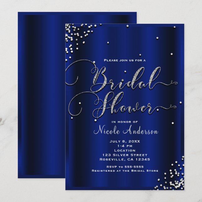 Bridal Shower Modern Silver Shine Glam Confetti Invitation (Front/Back)