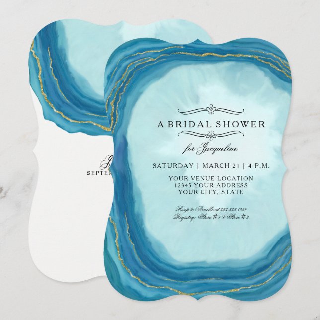 Bridal Shower Modern Simple Geode Blue Painted Art Invitation (Front/Back)