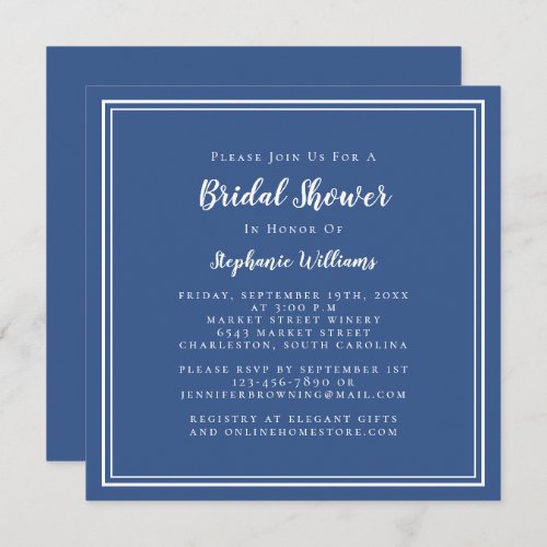 Bridal Shower Modern Square Elegant Classic Navy Invitation