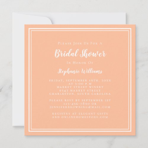 Bridal Shower Modern Square Elegant Peach White Invitation