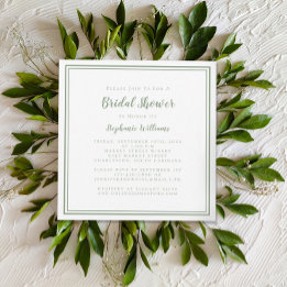Bridal Shower Modern Square Elegant Sage Green Invitation