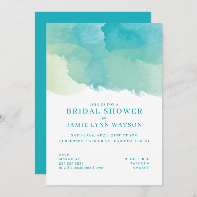 Bridal Shower | Modern Teal Watercolor Postcard (Front/Back)