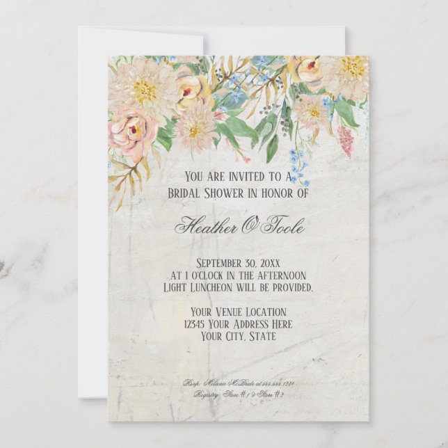 Bridal Shower Modern Watercolor BOHO Floral Marble Invitation (Front)