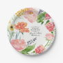 Bridal Shower Modern Watercolor Floral Rose Flower Paper Plates