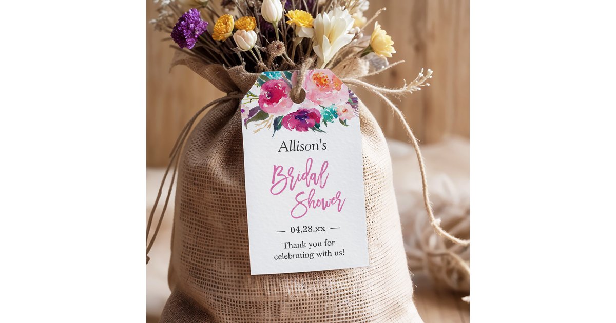 Bridal Shower Modern Watercolor Floral Thank You Gift Tags | Zazzle