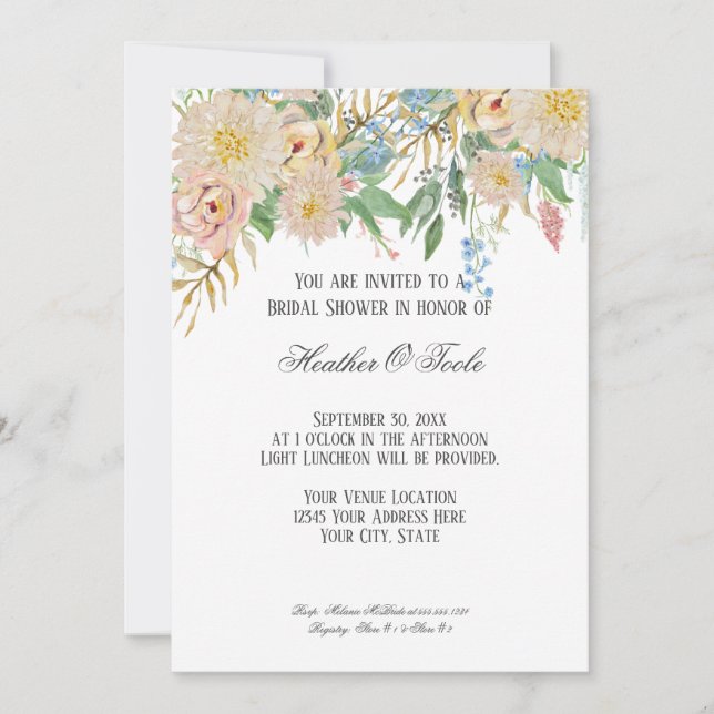 Bridal Shower Modern Watercolor Rose Gold Floral Invitation (Front)