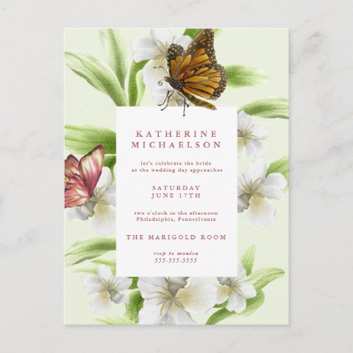BRIDAL SHOWER  Monarch Garden Butterfly Postcard