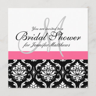 Bridal Shower Monogram Damask Invitation Pink