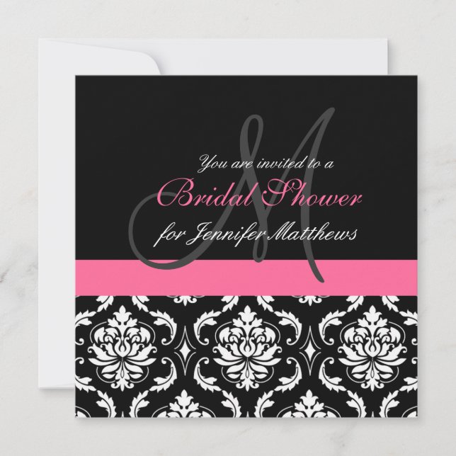 Bridal Shower Monogram Damask Invitations (Front)