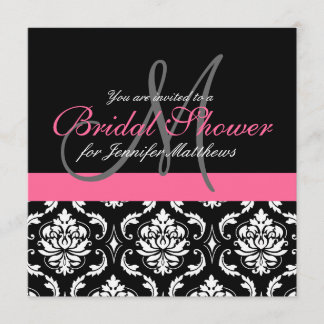 Bridal Shower Monogram Damask Invitations Pink