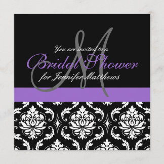 Bridal Shower Monogram Damask Invitations Purple
