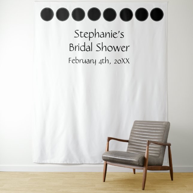 Bridal Shower Monogram Name Black Dots White Cool Tapestry (In Situ)