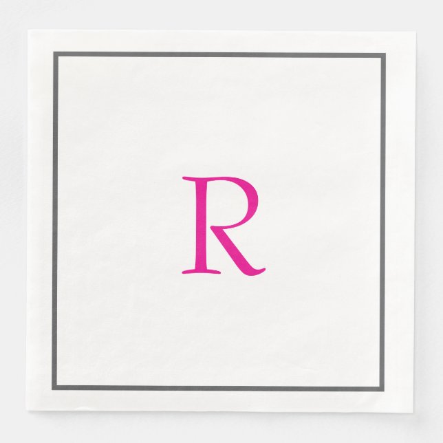 Bridal Shower Monograms Name Hot Pink Wedding  Paper Dinner Napkins (Front)