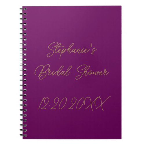 Bridal Shower Monograms Purple Gold Wedding Guest Notebook