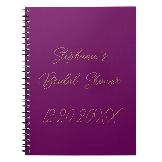 Bridal Shower Monograms Purple Gold Wedding Guest Notebook (Front)