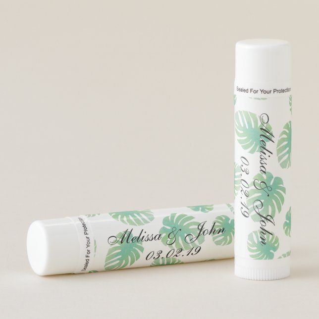 Bridal Shower Monstera Watercolor Tropical Beach Lip Balm (Front)