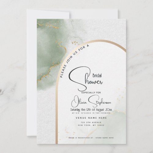 Bridal Shower  Muted Sage Abstract Marble Invitation