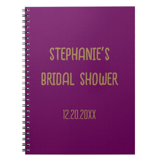 Bridal Shower Name Purple Gold Wedding Guest Notebook (Front)