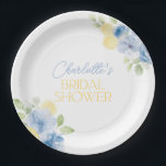 Bridal Shower Napkins Main Squeeze Blue Flowers Paper Plates<br><div class="desc">She found her Main Squeeze! A pretty blue floral lemon citrus party plates for your Main Squeeze themed Bridal Shower. Matching items available.</div>