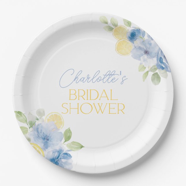 Bridal Shower Napkins Main Squeeze Blue Flowers Paper Plates (Front)