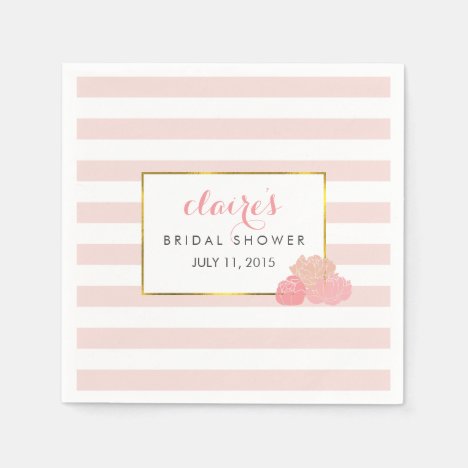 Bridal Shower Napkins | Pink Stripe &amp; Blush Peony