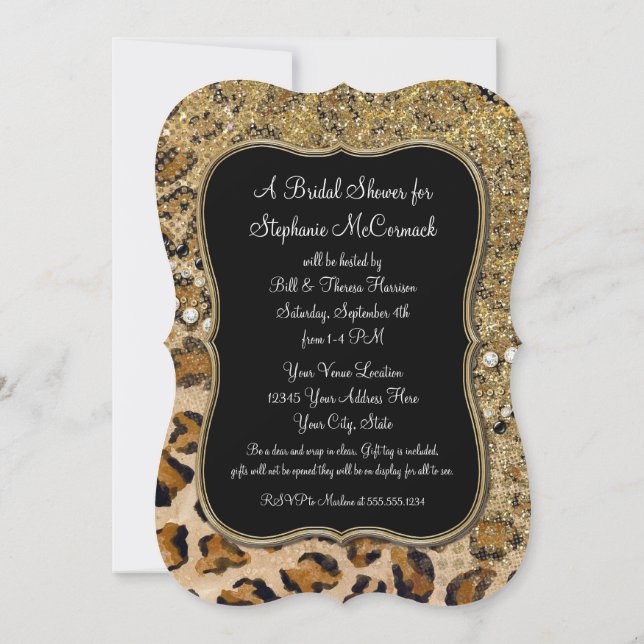 Bridal Shower Natural Gold Leopard Animal Custom Invitation (Back)