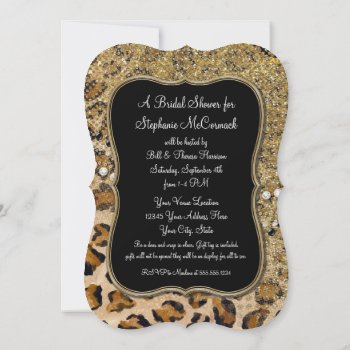 Bridal Shower Natural Gold Leopard Animal Custom Invitation by PatternsModerne at Zazzle