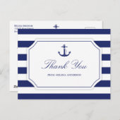 Bridal Shower Nautical Anchor Navy Blue Thank You Postcard (Front/Back)