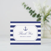 Bridal Shower Nautical Anchor Navy Blue Thank You Postcard (Standing Front)