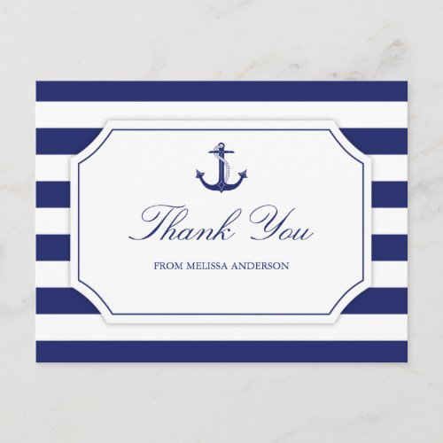 Bridal Shower Nautical Anchor Navy Blue Thank You Postcard