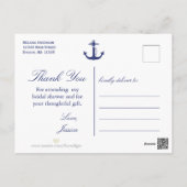Bridal Shower Nautical Anchor Navy Blue Thank You Postcard (Back)
