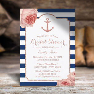 Bridal Shower Nautical Anchor Vintage Floral #2 Invitation