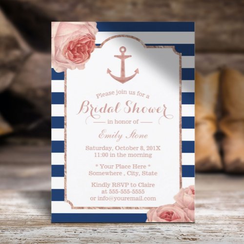 Bridal Shower Nautical Anchor Vintage Floral 2 Invitation