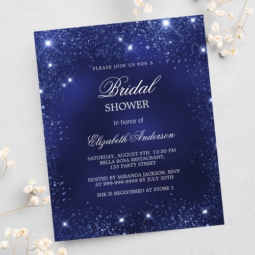 Bridal Shower navy blue budget invitation