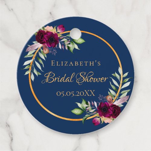 Bridal Shower navy blue floral burgundy Favor Tags