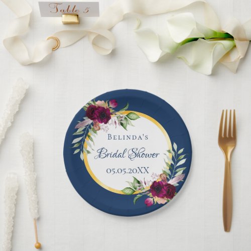 Bridal Shower navy blue florals Paper Plates