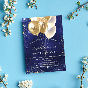 Bridal Shower navy blue gold balloons glamorous Invitation